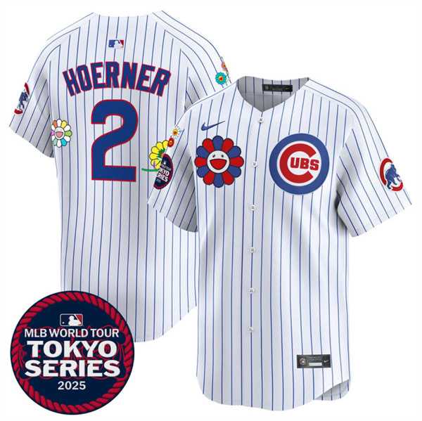 Men%27s Chicago Cubs #2 Nico Hoerner White 2025 Tokyo Series Limited Stitched Jersey Dzhi